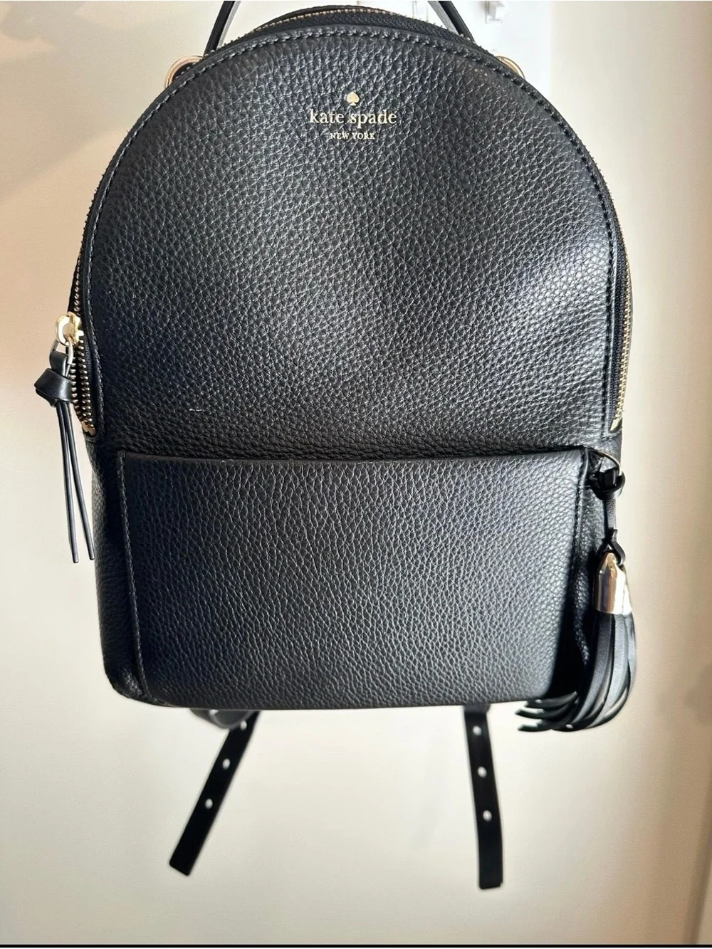 kate spade Black Pebbled Leather Mini Backpack with Gold Hardware